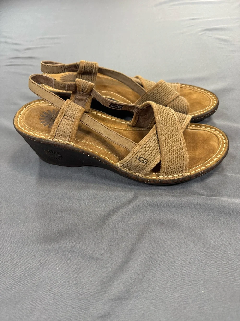 UGG Women's Tan Braided Wedge Slingback Sandals